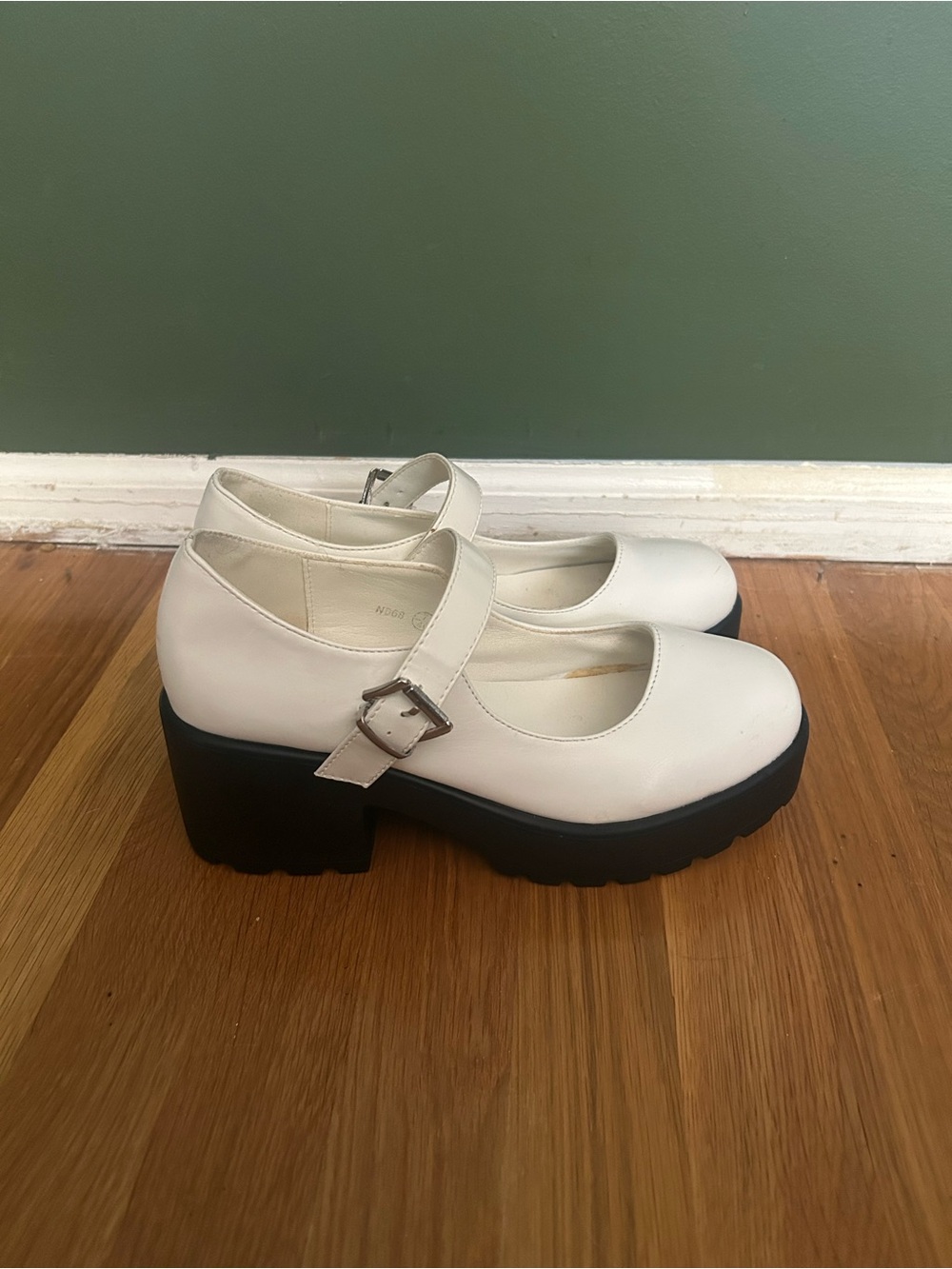 Nasty Gal White Mary Jane Platform Heels with Buckle